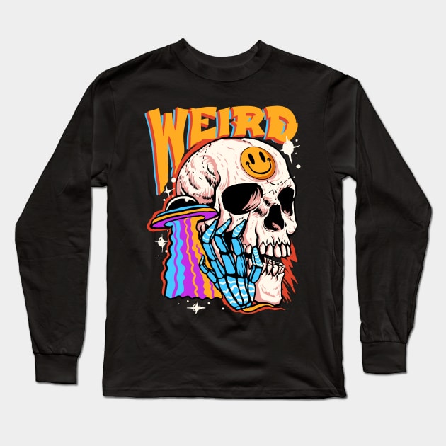 Weird Dude Skull Long Sleeve T-Shirt by machmigo